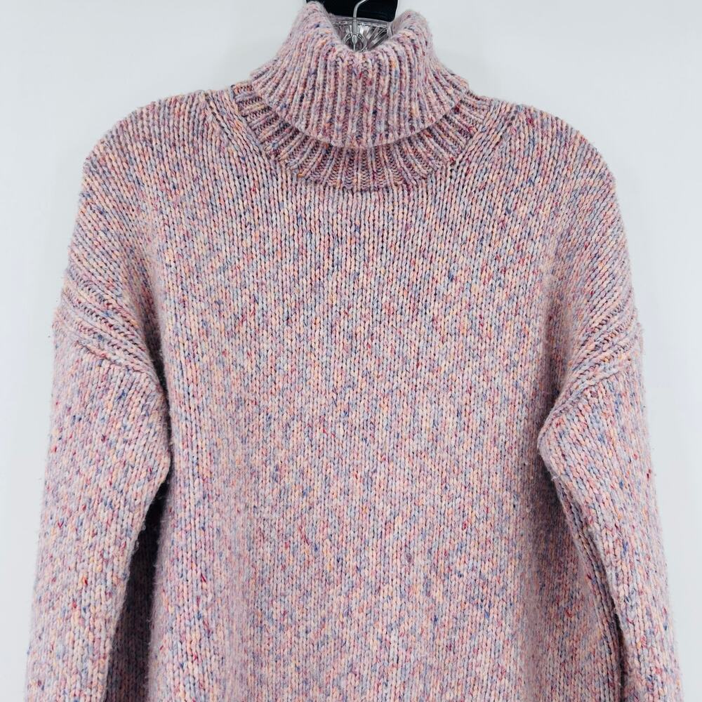 J Crew Pink Marled Speckled Wool Turtleneck Cropped Sweater Womens Size Med - Picture 4 of 12